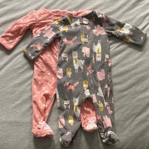 2 fleece footie pjs, 3-6m